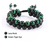 Green Tiger Eyes and Lava Stone Double-Layer Bracelet