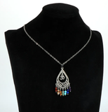 Chakra Beads and OM Symbol Silver Necklace