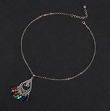 Chakra Beads and OM Symbol Silver Necklace
