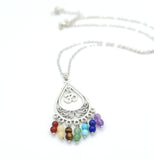 Chakra Beads and OM Symbol Silver Necklace