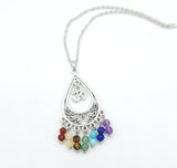 Chakra Beads and OM Symbol Silver Necklace