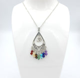 Chakra Beads and OM Symbol Silver Necklace