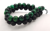 Green Tiger Eyes and Lava Stone Double-Layer Bracelet