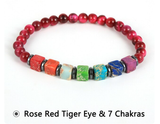 Chakra Square Stones and Red Tiger Eye Bead Bracelet