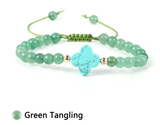 Turquoise Four Leaf Clover and Green Tangling Bead Bracelet