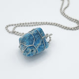 Blue Apatite Raw Stone Silver Necklace
