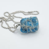 Blue Apatite Raw Stone Silver Necklace