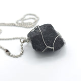 Black Tourmaline Raw Stone Silver Necklace