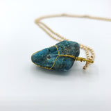 Blue Apatite Raw Stone Gold Necklace