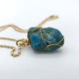 Blue Apatite Raw Stone Gold Necklace