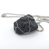 Black Tourmaline Raw Stone Silver Necklace