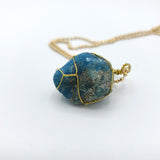 Blue Apatite Raw Stone Gold Necklace
