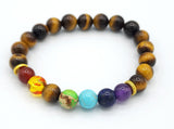 Chakra Stones and Tiger Eye Bead Bracelet