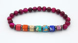 Chakra Square Stones and Red Tiger Eye Bead Bracelet
