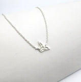 Orizuru Origami Crane Flat Silver Plated Necklace