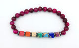 Chakra Square Stones and Red Tiger Eye Bead Bracelet