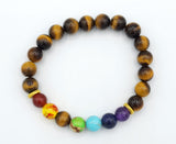 Chakra Stones and Tiger Eye Bead Bracelet