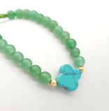 Turquoise Four Leaf Clover and Green Tangling Bead Bracelet