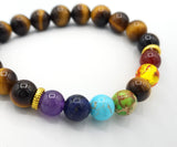 Chakra Stones and Tiger Eye Bead Bracelet