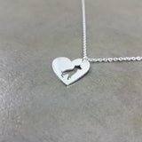 Heart Pit Bull Dog Silver Necklace