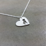 Heart Pit Bull Dog Silver Necklace