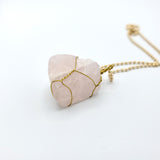Rose Quartz Raw Stone Gold Necklace