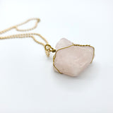 Rose Quartz Raw Stone Gold Necklace