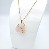 Rose Quartz Raw Stone Gold Necklace