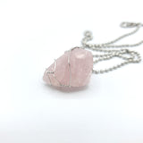 Rose Quartz Raw Stone Silver Necklace
