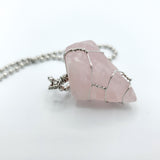 Rose Quartz Raw Stone Silver Necklace