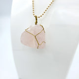 Rose Quartz Raw Stone Gold Necklace