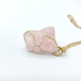 Rose Quartz Raw Stone Gold Necklace