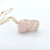 Rose Quartz Raw Stone Gold Necklace