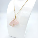 Rose Quartz Raw Stone Gold Necklace
