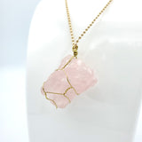 Rose Quartz Raw Stone Gold Necklace