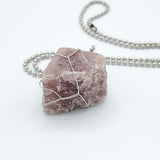 Strawberry Crystal Quartz Raw Stone Silver Necklace