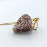 Strawberry Crystal Quartz Raw Stone Gold Necklace