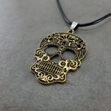 Calavera Sugar Skull Gold Necklace