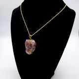 Strawberry Crystal Quartz Raw Stone Gold Necklace
