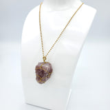 Strawberry Crystal Quartz Raw Stone Gold Necklace