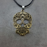 Calavera Sugar Skull Gold Necklace