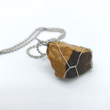 Tiger Eye Raw Stone Silver Necklace