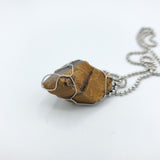 Tiger Eye Raw Stone Silver Necklace