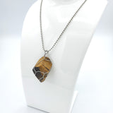 Tiger Eye Raw Stone Silver Necklace