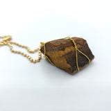 Tiger Eye Raw Stone Gold Necklace