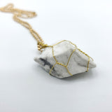 White Turquoise Raw Stone Gold Necklace