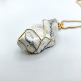 White Turquoise Raw Stone Gold Necklace