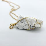 White Turquoise Raw Stone Gold Necklace