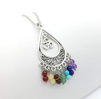 Chakra Beads and OM Symbol Silver Necklace