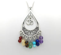 Chakra Beads and OM Symbol Silver Necklace